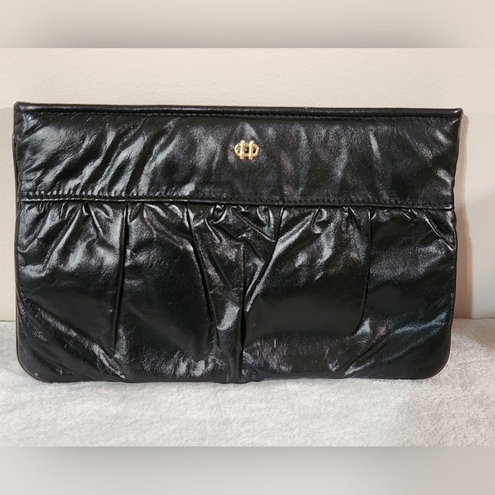 Vintage Letissse Black Leather Clutch Bag 60s 70s